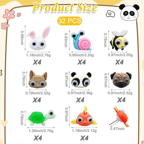 32 Pcs Cute Animal Decorative Fun Push Pins for Cork Board, Creative 3D Resin Animal Thumbtacks with Box, Office Supplies, Classroom, Photo Wall & DIY Home Decor (Panda, Bee, Turtle, Snail) in Saudi Arabia