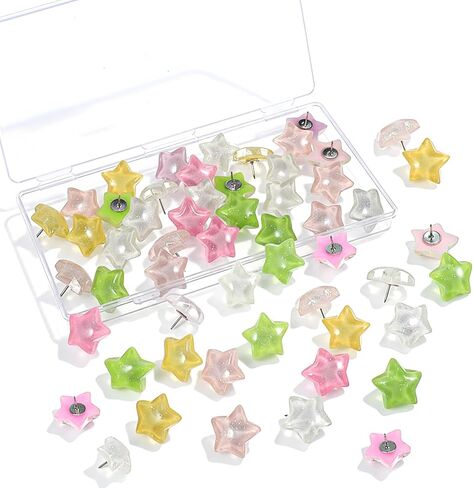 30 PCS Star Thumbtacks, Star Push Pins Decorative Push Pins and Tacks Water Ripple Stars Pushpins Multicolor Stars Tacks with Box for Bulletin Board for Cork Board Office Home and School Wall Decor in Kuwait