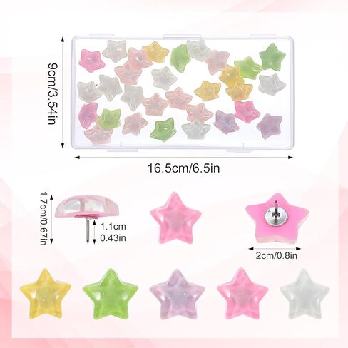 30 PCS Star Thumbtacks, Star Push Pins Decorative Push Pins and Tacks Water Ripple Stars Pushpins Multicolor Stars Tacks with Box for Bulletin Board for Cork Board Office Home and School Wall Decor in Kuwait