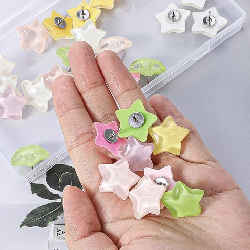 30 PCS Star Thumbtacks, Star Push Pins Decorative Push Pins and Tacks Water Ripple Stars Pushpins Multicolor Stars Tacks with Box for Bulletin Board for Cork Board Office Home and School Wall Decor in Kuwait