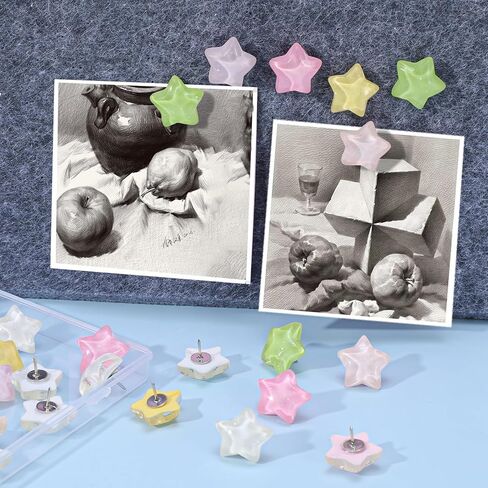 30 PCS Star Thumbtacks, Star Push Pins Decorative Push Pins and Tacks Water Ripple Stars Pushpins Multicolor Stars Tacks with Box for Bulletin Board for Cork Board Office Home and School Wall Decor in Kuwait