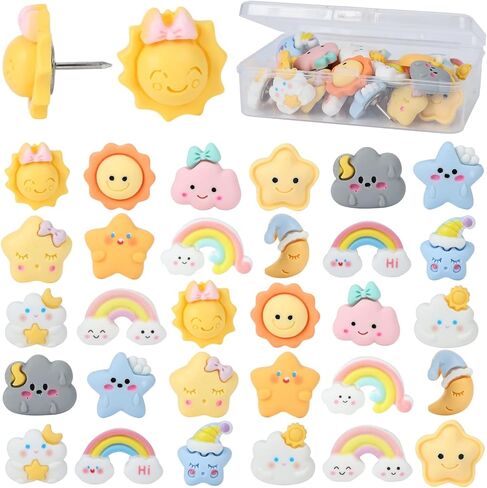 Cute Push Pins for Cork Board - 30 Pcs Decorative Push Pins for Bulletin Board, Animal Weather Thumb Tacks with Box for Home Office School Hanging Posters Maps Photo Feature Wall in Kuwait