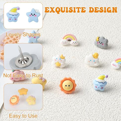 Cute Push Pins for Cork Board - 30 Pcs Decorative Push Pins for Bulletin Board, Animal Weather Thumb Tacks with Box for Home Office School Hanging Posters Maps Photo Feature Wall in Kuwait