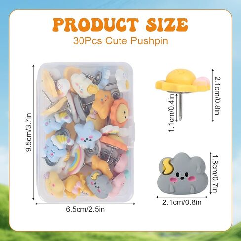 Cute Push Pins for Cork Board - 30 Pcs Decorative Push Pins for Bulletin Board, Animal Weather Thumb Tacks with Box for Home Office School Hanging Posters Maps Photo Feature Wall in Kuwait