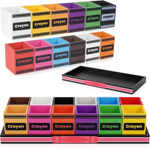 Maitys 13 Pcs Crayon Holder Organizer Set 12 Cups on 1 Stand Wooden Colored Pen Holder Crayon Dispenser Classroom Storage Organizer Back to School Storage Caddy Case Art Craft for Classroom in Kuwait