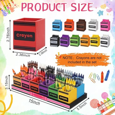 Maitys 13 Pcs Crayon Holder Organizer Set 12 Cups on 1 Stand Wooden Colored Pen Holder Crayon Dispenser Classroom Storage Organizer Back to School Storage Caddy Case Art Craft for Classroom in Kuwait