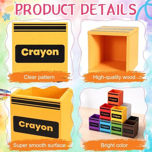 Maitys 13 Pcs Crayon Holder Organizer Set 12 Cups on 1 Stand Wooden Colored Pen Holder Crayon Dispenser Classroom Storage Organizer Back to School Storage Caddy Case Art Craft for Classroom in Kuwait