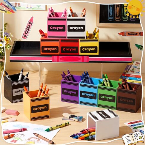Maitys 13 Pcs Crayon Holder Organizer Set 12 Cups on 1 Stand Wooden Colored Pen Holder Crayon Dispenser Classroom Storage Organizer Back to School Storage Caddy Case Art Craft for Classroom in Kuwait
