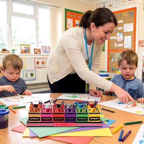 Maitys 13 Pcs Crayon Holder Organizer Set 12 Cups on 1 Stand Wooden Colored Pen Holder Crayon Dispenser Classroom Storage Organizer Back to School Storage Caddy Case Art Craft for Classroom in Kuwait