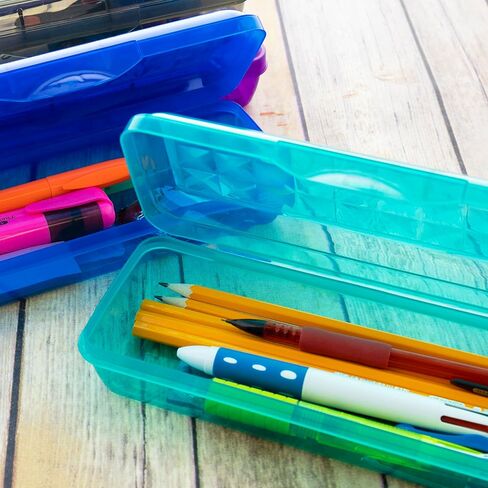 BAZIC Products Plastic Pencil Case 8" Storage Box, Assorted Color, Translucent Hard Pencil Case, 1-UNIT COLOR SENT RANDOM in Kuwait