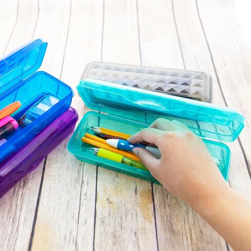 BAZIC Products Plastic Pencil Case 8" Storage Box, Assorted Color, Translucent Hard Pencil Case, 1-UNIT COLOR SENT RANDOM in Kuwait