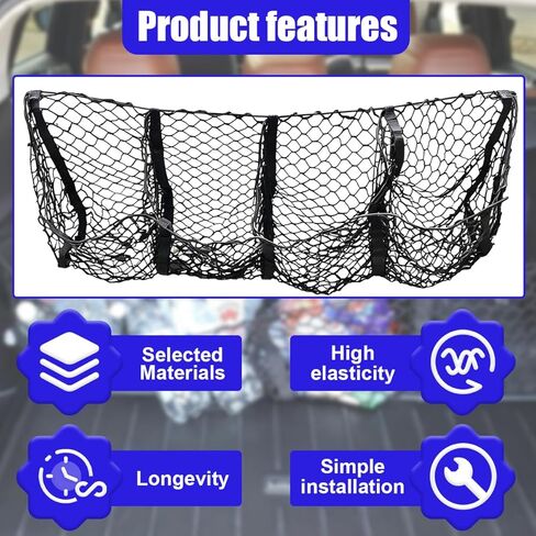 4 Pocket Truck Bed Cargo Net, Adjustable Elastic Mesh Storage Net with 4 Metal Carabiners, Universal Heavy Duty Car Grocery Holder Organizer Accessories for Pickup, SUV (Black) in Saudi Arabia