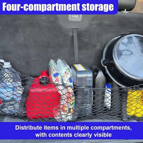4 Pocket Truck Bed Cargo Net, Adjustable Elastic Mesh Storage Net with 4 Metal Carabiners, Universal Heavy Duty Car Grocery Holder Organizer Accessories for Pickup, SUV (Black) in Saudi Arabia