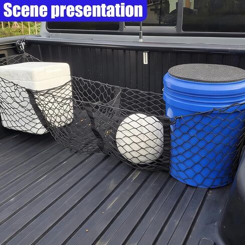 4 Pocket Truck Bed Cargo Net, Adjustable Elastic Mesh Storage Net with 4 Metal Carabiners, Universal Heavy Duty Car Grocery Holder Organizer Accessories for Pickup, SUV (Black) in Saudi Arabia