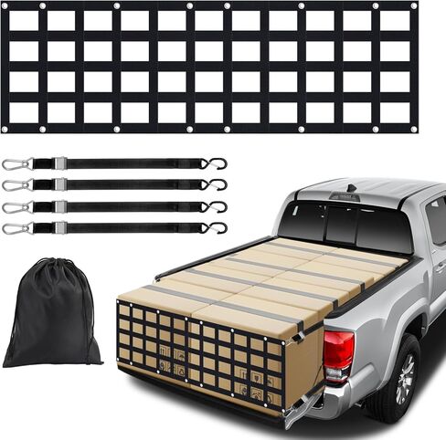 Heavy Duty Tailgate Net for Truck Bed, Cargo Net Durable Truck Bed Extender Tailgate Cargo Net with 4 Adjustable Buckle Straps, Perfect for Trailer, Pickup, Boat, Jeep, SUV(60"x18") in Saudi Arabia