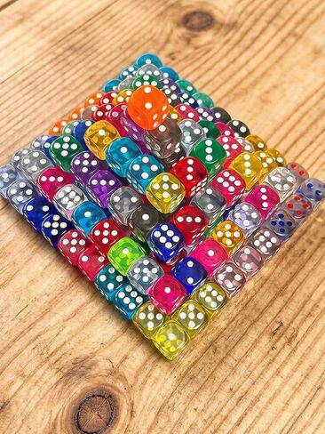 36 Pack 14mm Translucent Dice Set, 6-Sided Game Dice in Assorted Colors for Office Furniture, Board Games, D&D, RPG, Random Color in Kuwait