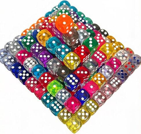 36 Pack 14mm Translucent Dice Set, 6-Sided Game Dice in Assorted Colors for Office Furniture, Board Games, D&D, RPG, Random Color in Kuwait