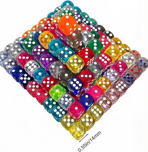36 Pack 14mm Translucent Dice Set, 6-Sided Game Dice in Assorted Colors for Office Furniture, Board Games, D&D, RPG, Random Color in Kuwait