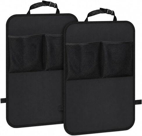 Car Seat Back Protector with Mesh Storage Pockets, Water-Resistant Kick Mat Seat Back Organizer for Kids, Easy Clean, Universal Fit for SUV/Truck, Set of 2, Black (With mesh *2) in Saudi Arabia
