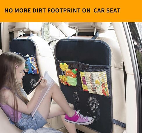 Car Seat Back Protector with Mesh Storage Pockets, Water-Resistant Kick Mat Seat Back Organizer for Kids, Easy Clean, Universal Fit for SUV/Truck, Set of 2, Black (With mesh *2) in Saudi Arabia