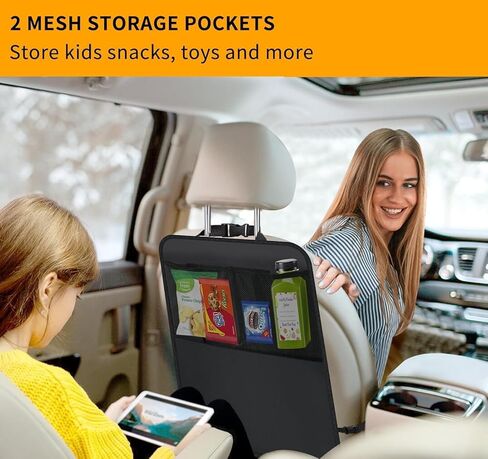 Car Seat Back Protector with Mesh Storage Pockets, Water-Resistant Kick Mat Seat Back Organizer for Kids, Easy Clean, Universal Fit for SUV/Truck, Set of 2, Black (With mesh *2) in Saudi Arabia