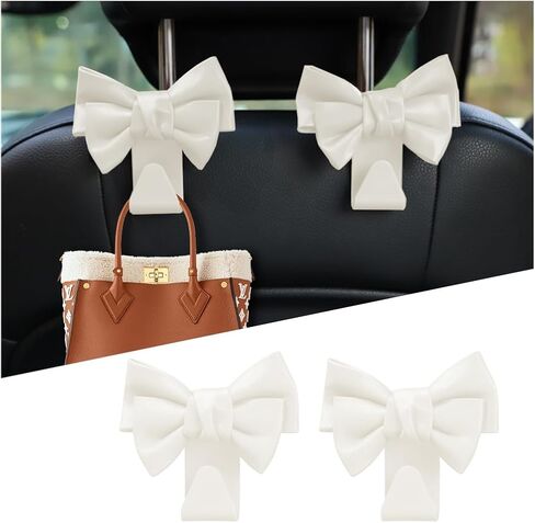 HZEL Car Seat Headrest Hooks, 2PCS Cute Bow Vehicle Seat Back Storage Hanger for Purse Coat Bag, Multifunctional Auto Interior Decoration Accessories, Universal for Truck SUV Sedan (Black) in Kuwait