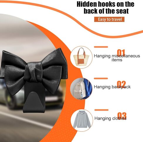HZEL Car Seat Headrest Hooks, 2PCS Cute Bow Vehicle Seat Back Storage Hanger for Purse Coat Bag, Multifunctional Auto Interior Decoration Accessories, Universal for Truck SUV Sedan (Black) in Kuwait