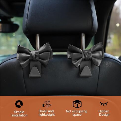 HZEL Car Seat Headrest Hooks, 2PCS Cute Bow Vehicle Seat Back Storage Hanger for Purse Coat Bag, Multifunctional Auto Interior Decoration Accessories, Universal for Truck SUV Sedan (Black) in Kuwait