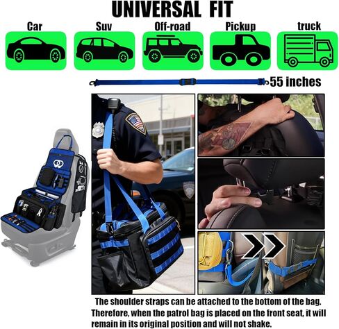 2 Pack Patrol Bag Law Enforcement Police Gear Bag Car Seat Organizer Tactical Officer Duty Bags Police Car Accessories for Passenger Seat Laptop Storage Stabilizers Removable Shoulder Strap (Blue) in Saudi Arabia