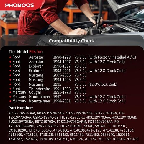 ضاغط مكيف الهواء PHOBOOS مع قابض متوافق مع Ford Explorer 1996-2001، Mustang، Aerostar، Thunderbird & Mercury Cougar، Mountaineer، FS10 Style، 6 Grooves، Ref. CO101820C in Kuwait
