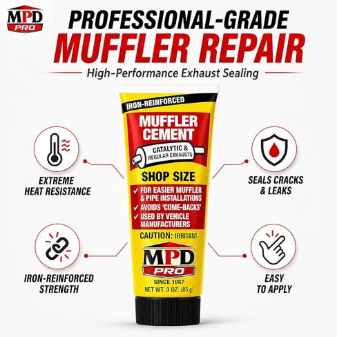 Muffler Cement Putty – 16 oz | Seals Exhaust Leaks, Cracks & Holes | Heat Resistant Up to 2000°F | Easy Application for Automotive Repairs (Pack of 1) in Kuwait