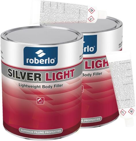 Roberlo Silver Light Lightweight Body Filler – Ultra Lightweight & Paintable for Car Repairs – Adheres to Fiberglass, Metal, Plastic & More – Ideal for Dents, Holes & Rust – 2 x 3L + Hardener in Saudi Arabia