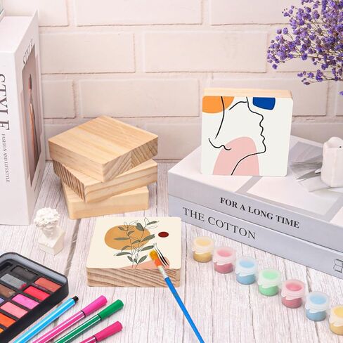 20 Pack Unfinished Wood Blocks for Crafts - 4 X 4 X 1 Inch Wooden Square Blocks, Premium Pine Wood Boards for Artistic Engraving, Perfect Panels for All DIY Craft Projects in Kuwait
