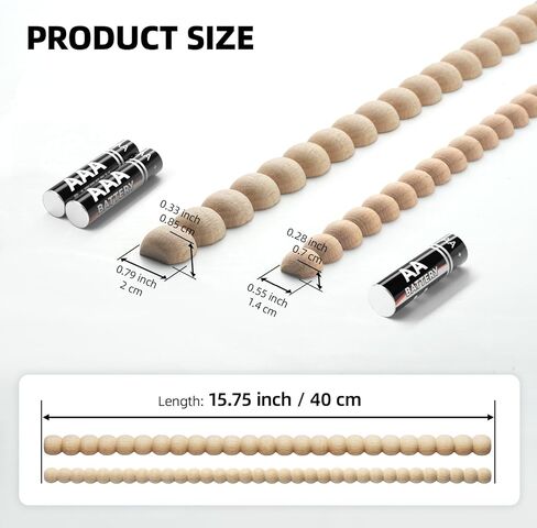 12 Pcs Beaded Wood Trim, Half Round Wood Beads Molding Strips, 15.75" Unfinished Wooden Moulding for DIY Crafts, Wall, Cabinet, Frame & Door Decoration(Paintable, W:0.55in × T:0.28in) in Saudi Arabia