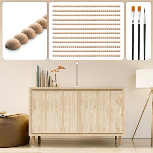 12 Pcs Beaded Wood Trim, Half Round Wood Beads Molding Strips, 15.75" Unfinished Wooden Moulding for DIY Crafts, Wall, Cabinet, Frame & Door Decoration(Paintable, W:0.55in × T:0.28in) in Saudi Arabia