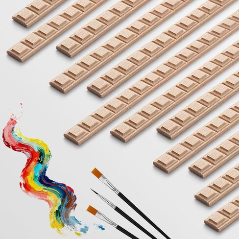 12 Pcs Beaded Wood Trim, Half Round Wood Beads Molding Strips, 15.75" Unfinished Wooden Moulding for DIY Crafts, Wall, Cabinet, Frame & Door Decoration(Paintable, W:0.55in × T:0.28in) in Saudi Arabia