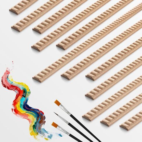 12 Pcs Beaded Wood Trim, Half Round Wood Beads Molding Strips, 15.75" Unfinished Wooden Moulding for DIY Crafts, Wall, Cabinet, Frame & Door Decoration(Paintable, W:0.55in × T:0.28in) in Saudi Arabia