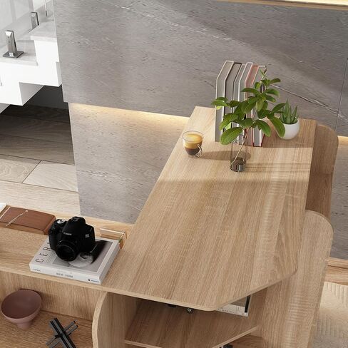 AIEGLE Reception Desk with Counter, 70.9" W Modern Retail Checkout Counter w/Drawers & Open Shelves, L-Shaped Oak Front Desk Reception Table with Storage Cabinet for Salon, Lobby, Office in Saudi Arabia