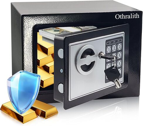 Small Safe Box for Money, 0.23 Cu Ft Mini Kids Safes Security Safety Lock Box for Home Dorm Use, Hidden Wall Personal Money Safe with Keys & Code for Cash Jewelry Gun Office Hotel (Black) in Kuwait