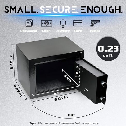 Small Safe Box for Money, 0.23 Cu Ft Mini Kids Safes Security Safety Lock Box for Home Dorm Use, Hidden Wall Personal Money Safe with Keys & Code for Cash Jewelry Gun Office Hotel (Black) in Kuwait