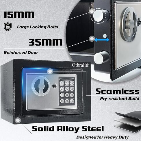 Small Safe Box for Money, 0.23 Cu Ft Mini Kids Safes Security Safety Lock Box for Home Dorm Use, Hidden Wall Personal Money Safe with Keys & Code for Cash Jewelry Gun Office Hotel (Black) in Kuwait