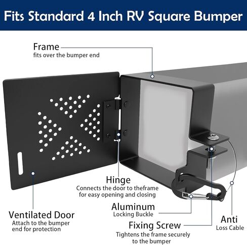 2 Pack Aluminum RV Bumper and Cap Durable Travel Trailer Accessory ， Standard 4-Inch Square RV Sewer Hose Storage RV Accessories, Smaller Holes in Kuwait