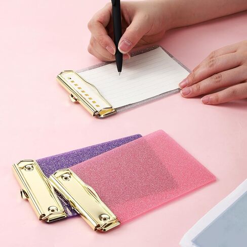 3Pcs Mini Clipboard, Small Glitter Clipboard, Acrylic Sparkly Clipboards Cute Clipboards with Storage, Pink Glitter Clipboarding Office Supplies for Notepads Offices Restaurants in Kuwait
