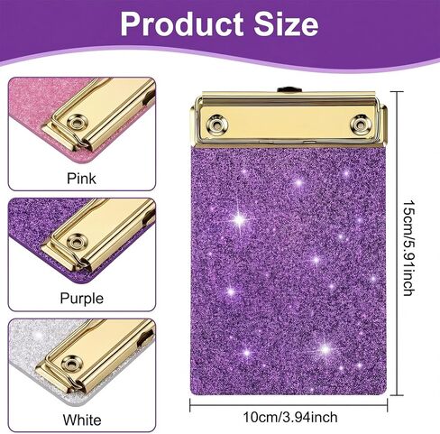 3Pcs Mini Clipboard, Small Glitter Clipboard, Acrylic Sparkly Clipboards Cute Clipboards with Storage, Pink Glitter Clipboarding Office Supplies for Notepads Offices Restaurants in Kuwait