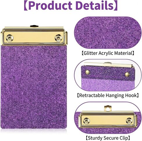 3Pcs Mini Clipboard, Small Glitter Clipboard, Acrylic Sparkly Clipboards Cute Clipboards with Storage, Pink Glitter Clipboarding Office Supplies for Notepads Offices Restaurants in Kuwait