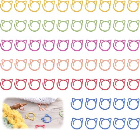 HJZHII 60Pcs Cat Stitch Markers for Crocheting, Cute Stitch Markers Metal Crochet Stitch Marker Ring Multicolor Knitting Stitch Marker for DIY Weaving Knitting Sewing in Kuwait