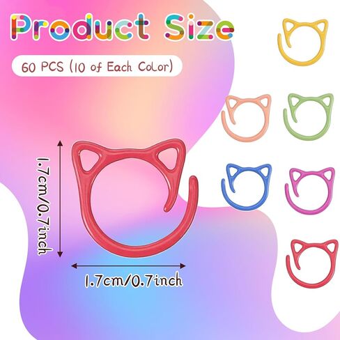 HJZHII 60Pcs Cat Stitch Markers for Crocheting, Cute Stitch Markers Metal Crochet Stitch Marker Ring Multicolor Knitting Stitch Marker for DIY Weaving Knitting Sewing in Kuwait
