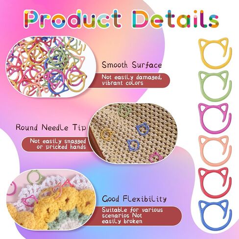 HJZHII 60Pcs Cat Stitch Markers for Crocheting, Cute Stitch Markers Metal Crochet Stitch Marker Ring Multicolor Knitting Stitch Marker for DIY Weaving Knitting Sewing in Kuwait