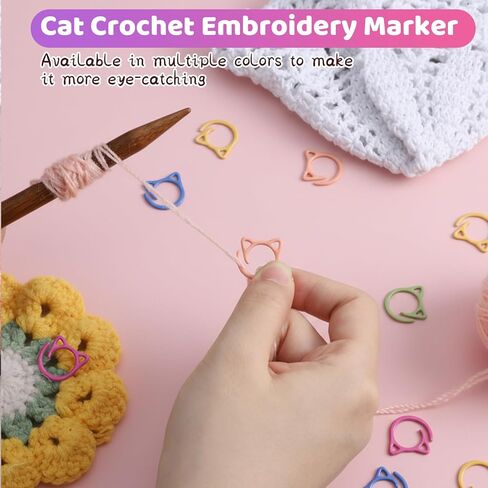 HJZHII 60Pcs Cat Stitch Markers for Crocheting, Cute Stitch Markers Metal Crochet Stitch Marker Ring Multicolor Knitting Stitch Marker for DIY Weaving Knitting Sewing in Kuwait