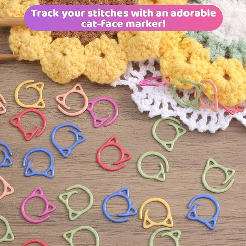 HJZHII 60Pcs Cat Stitch Markers for Crocheting, Cute Stitch Markers Metal Crochet Stitch Marker Ring Multicolor Knitting Stitch Marker for DIY Weaving Knitting Sewing in Kuwait